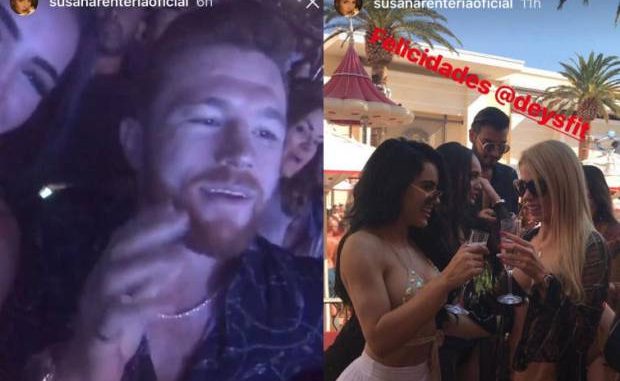 Saúl 'El Canelo' Álvarez festeja al lado de ex de Maluma