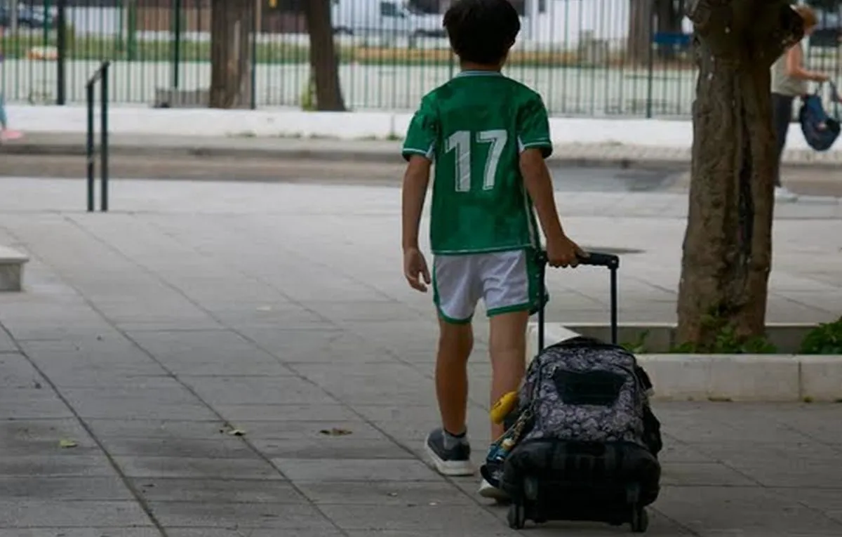 Niño con mochila con ruedas
